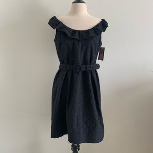 Juicy Couture Ruffled Embroidered Belted Dress Black Sz 6 NWT